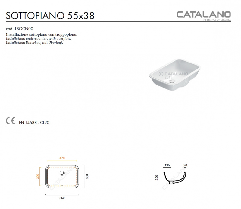 Раковина под столешницу Catalano Canova Royal 55x38 0727550001 / 1SOCN00