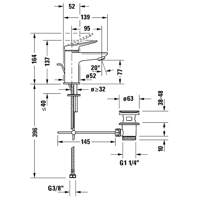 Duravit Wave Смеситель для раковины, 1 отв., с донным клапаном, цвет: черный матовый