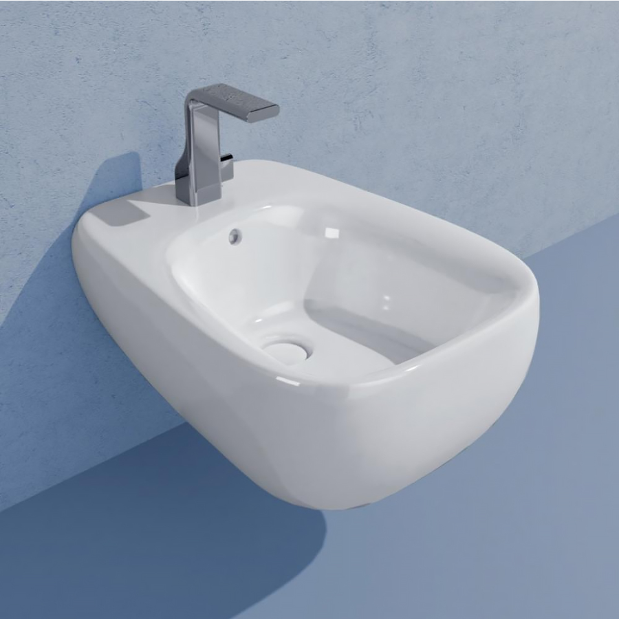 Биде Flaminia Fluo, подвесное, 545 × 400 мм, с 1 отверстием для смесителя, цвет: белый