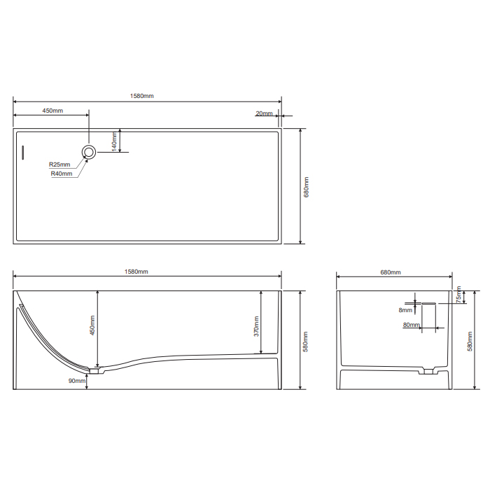 Dea Design Modern Ванна 180х76х58см, отдельностоящая, цвет: graphite