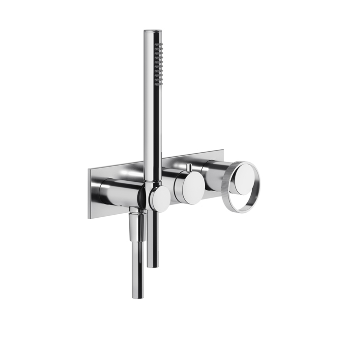 Встраиваемый однорычажный смеситель Gessi Anello на 2 выхода с перекл., ручным душем с держателем и выводом воды, внешняя часть, цвет: хром