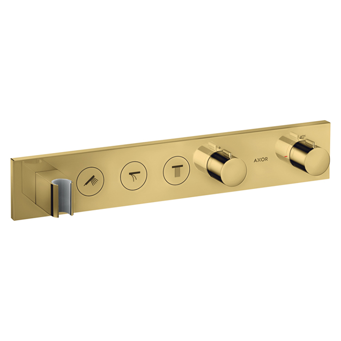 Смеситель для душа Axor Select, встраиваемый, термостатический, на 3 выхода, 530/90, (внешняя часть), цвет: полированное золото