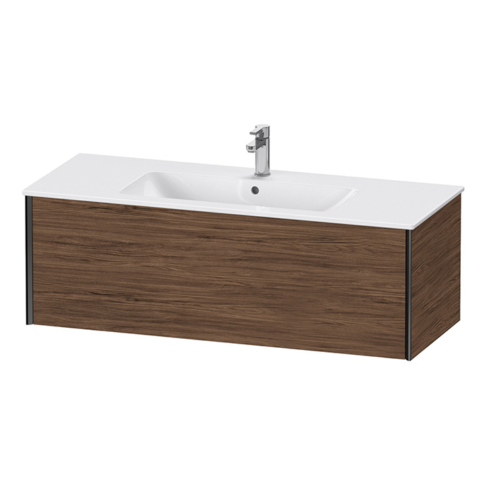 Тумба подвесная Duravit XViu 121x48x40см, с раковиной, 1 ящик, цвет: walnut dark/черный матовый