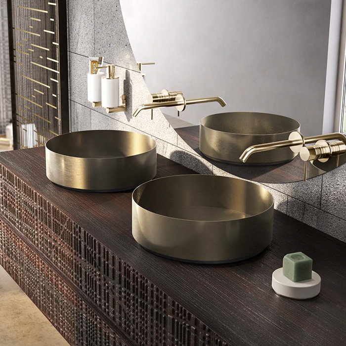 Gessi 316 Раковина 40 см, без отв., для установки на столешницу, без перелива, нержавеющая сталь, цвет: Warm bronze brushed PVD