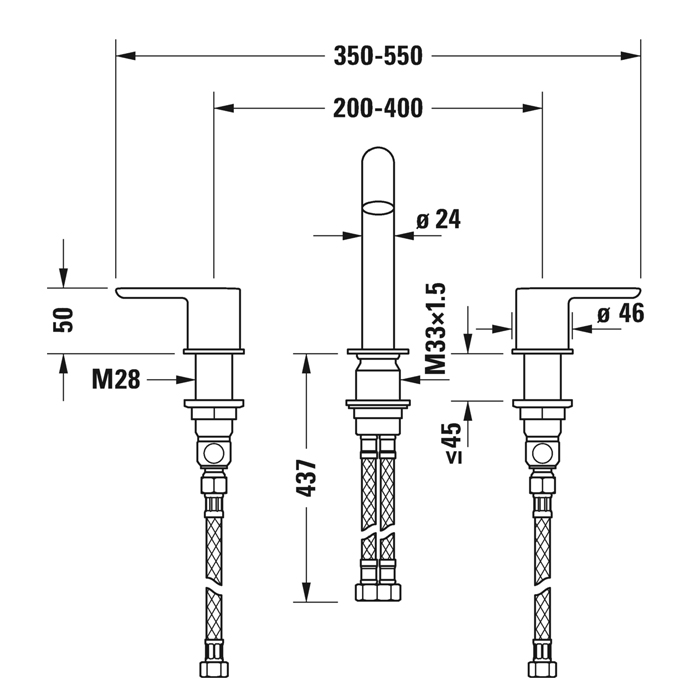Смеситель для раковины Duravit C.1, 3 отв., излив 140мм, цвет: хром