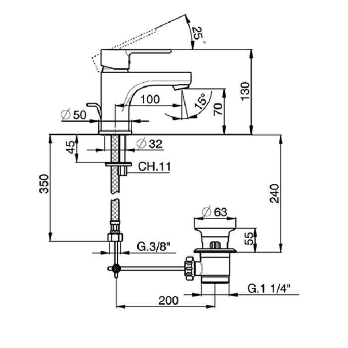 Смеситель для раковины Cisal Tender, на 1 отв., с донным клапаном, цвет: хром