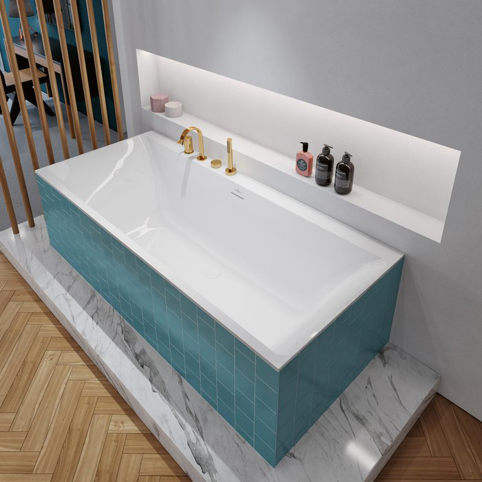 Villeroy&Boch Subway 3.0 Ванна встраиваемая 180х80х48см, слив по центру, компл. ножек, слив-перелив: белый, материал: Quaryl, цвет: альпийский белый