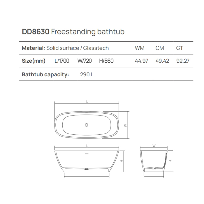 Dea Design Soul Ванна 170x72xh56см, отдельностоящая, цвет: белый