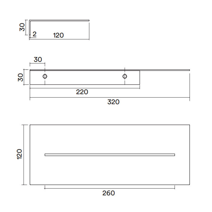 QuadroDesign Полочка 32х12см., подвесная, цвет: Brushed Stainless Steel