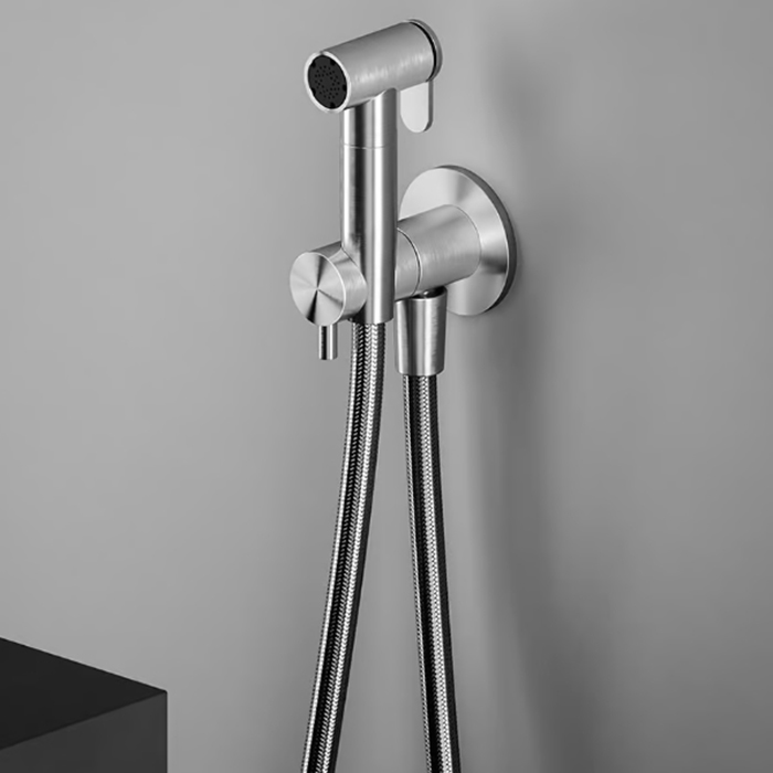 QuadroDesign Source Гигиенический душ, настенный, с запорным вентилем, цвет: Brushed Stainless Steel