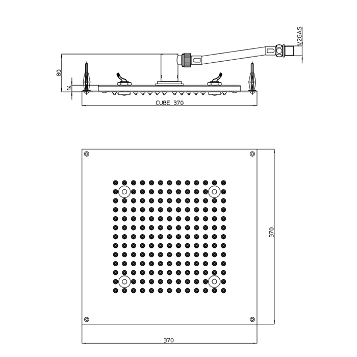 BOSSINI DREAM-CUBE Верхний душ 370 x 370 мм с 4 LED (белый), блок питания/управления, цвет: хром