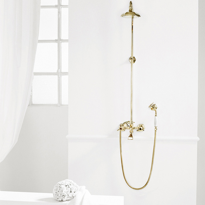Душевой комплект Stella Eccelsa 3284/33: смеситель, верхний+ручной душ, цвет: золото