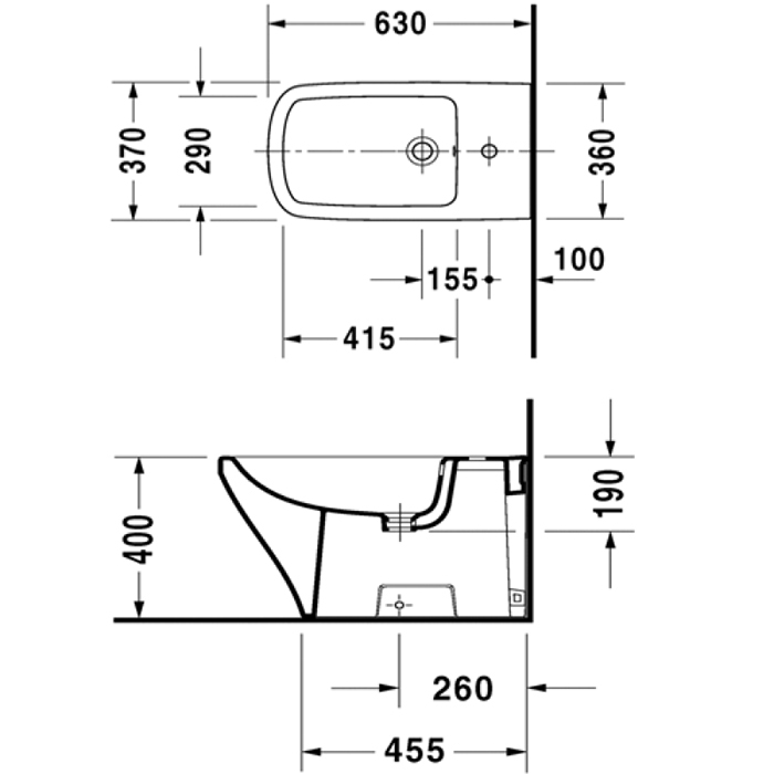 Duravit DuraStyle Биде напольное приставное 63х37см., с 1 отв под смеситель. с креплением, цвет: белый