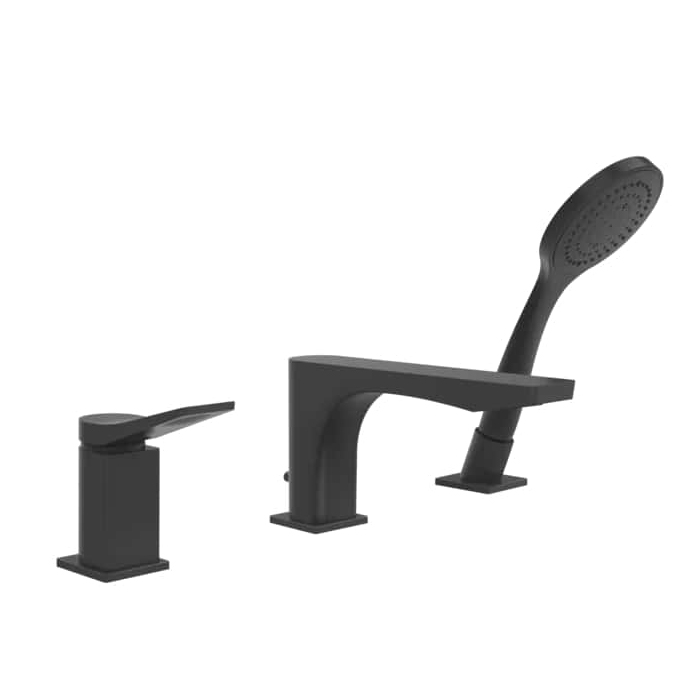 Смеситель на борт ванны Gessi Rilievo на 3 отв, с убирающаяся душевой лейкой, цвет: black XL