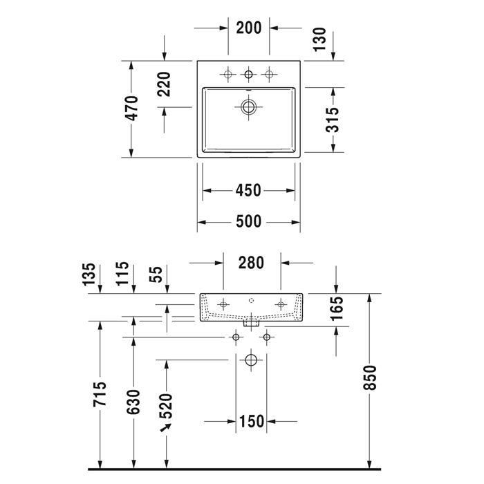 Раковина Duravit Vero Air 50х47см, подвесная, без отв., шлифованная, с переливом, цвет: белый