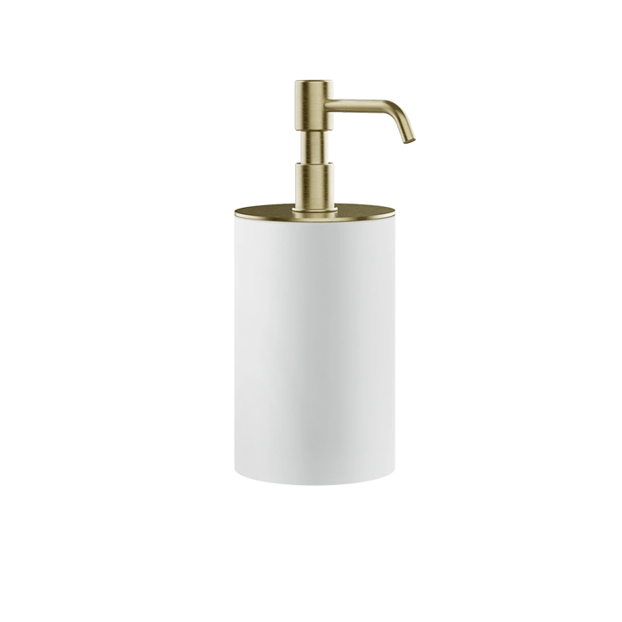 Дозатор для жидкого мыла Gessi Rilievo, настольный, колба белая, цвет: Brushed Brass PVD
