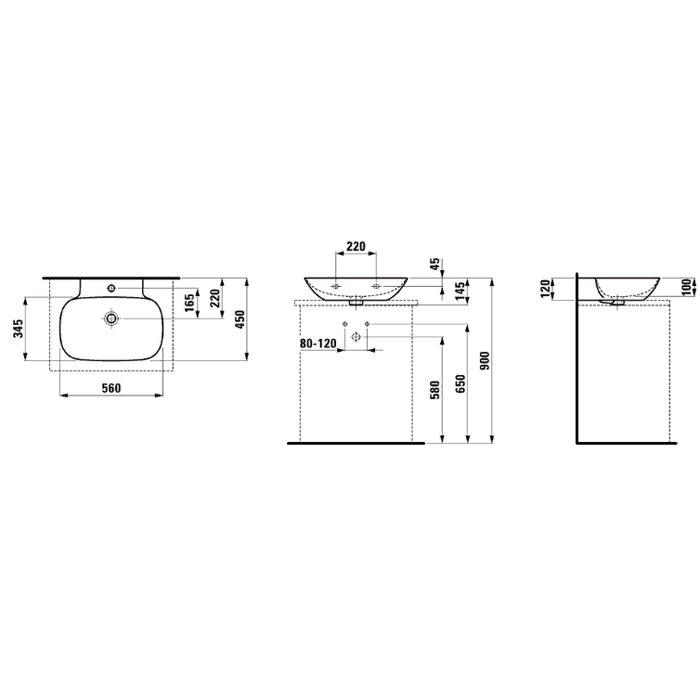 Раковина Laufen INO 56х45x12 см, без отв., цвет: белый