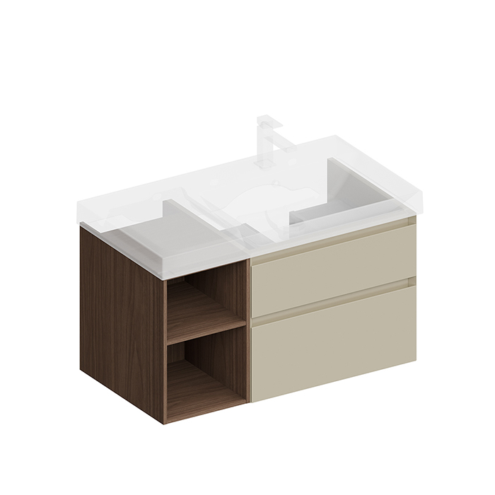 Kerama Marazzi Cubo Тумба подвесная 90см, правая, цвет: лимо матовая / орех