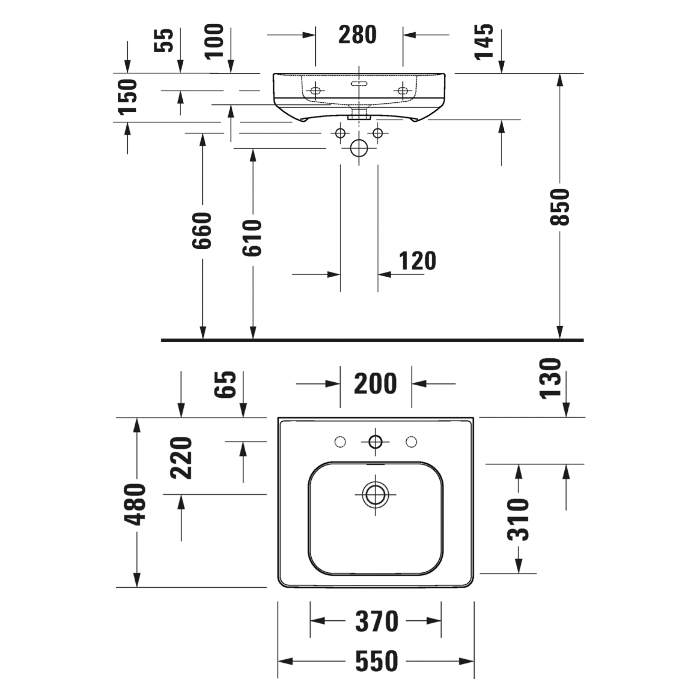 Раковина Duravit Soleil by Starck 55х48х14.5см, подвесная, 1 отв., с переливом, WonderGliss, цвет: белый