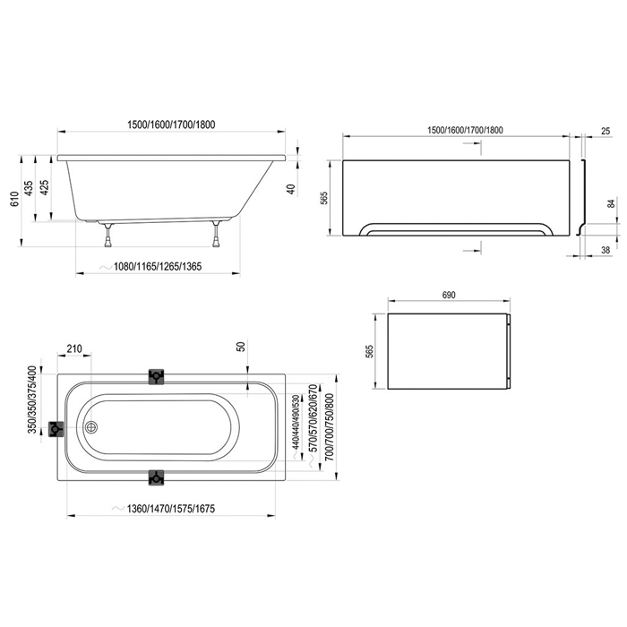 Ravak Chrome Ванна 150x70см, пристенная, акриловая, цвет: белый