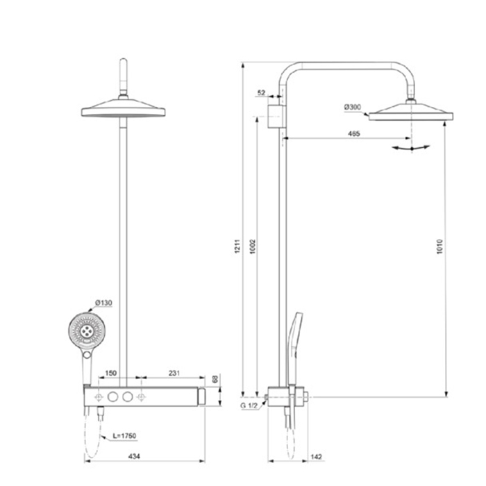 Ideal Standard Ceratherm SOLOS Душ. система с термостатом Cool body, с верхним душем d30см., ручной душ - 3 режима, шланг: 175см., стекл. полка, цвет: хром