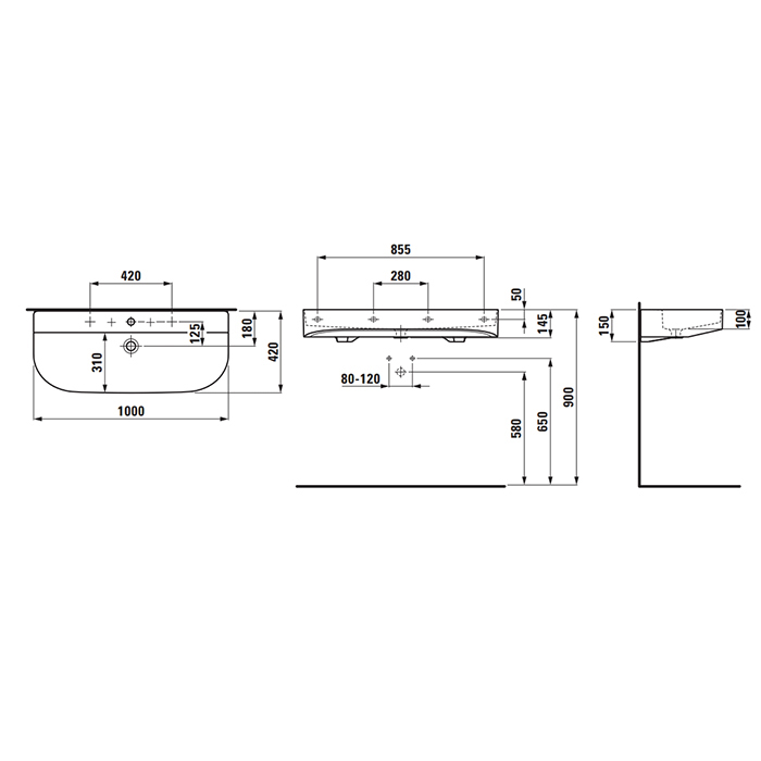 Laufen Sonar Раковина подвесная 100x42x14.5см, без отв., с переливом, цвет: белый