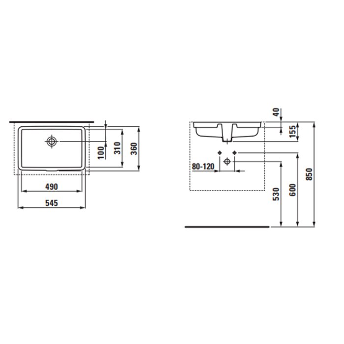 Раковина Laufen Living City 49х31х15.5 см, без отв., цвет: белый