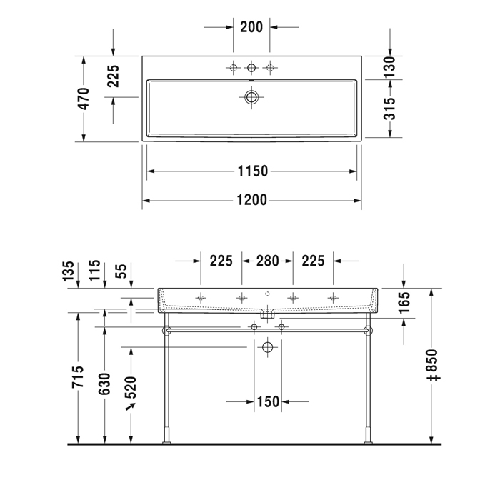 Duravit Vero Air Раковина подвесная 120х47см, без отв., с переливом, шлифованная, цвет: белый