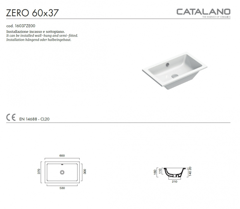 Раковина Catalano New Zero 60x37 0124610001 / 16037ZE00