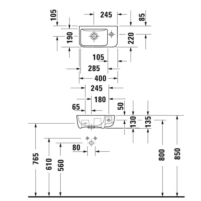 Раковина Duravit ME by Starck 40х22 см, 1 отв., цвет: белый