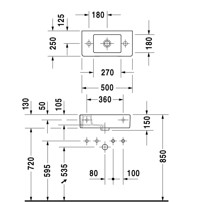 Duravit Vero Раковина накладная 50х25см, с 1 отв., Dx., цвет: белый