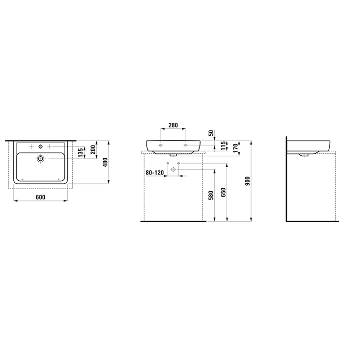 Laufen Pro S Раковина 60x48x11.5см, накладная, 1 отв., цвет: белый
