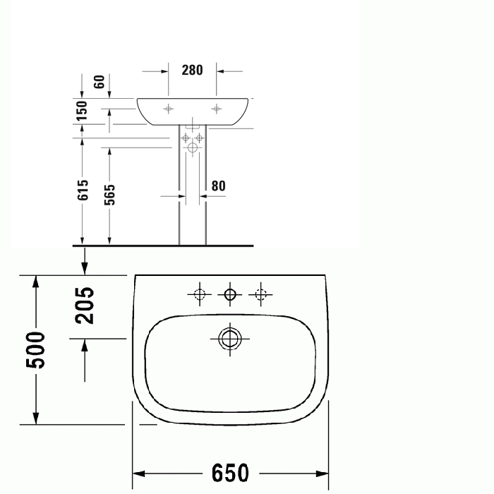 Duravit D-Code Раковина с перел., с 1 отв. под смес., 65х50см., цвет: белый