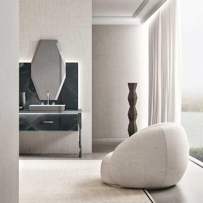 VITAGE milldue edition HILTON 06 Комплект мебели 226х56х77см напольный, 2 раковины, 2 зеркала, с подсветкой, цвет: onice smoke/полированная сталь