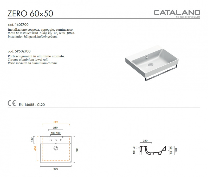 Раковина Catalano New Zero 60x50 0120600001 / 160ZP00