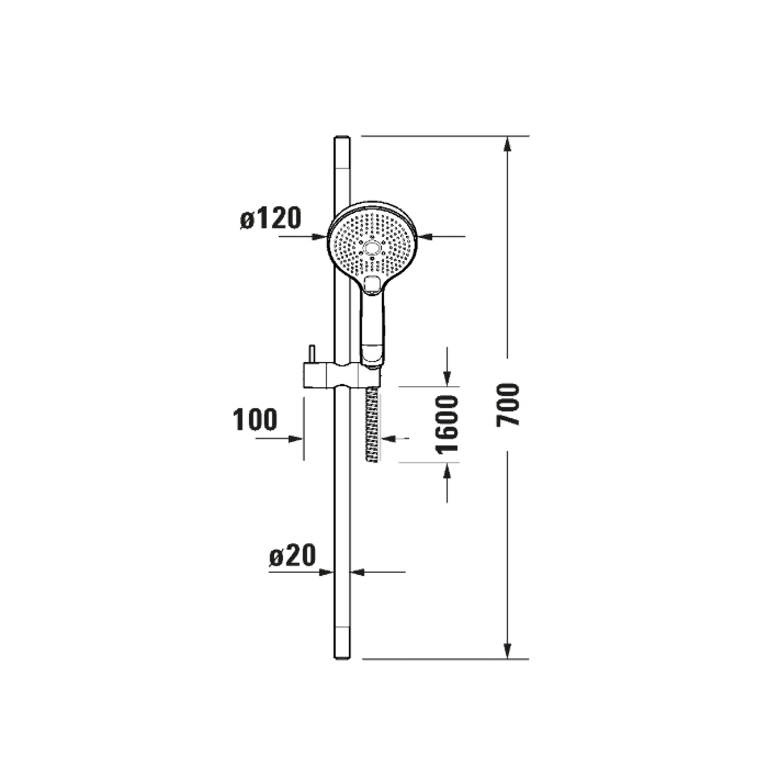 Duravit Shower Душевая система: штанга 70см, шланг 160см и ручной душ Ø12см, 3 режима, цвет: хром