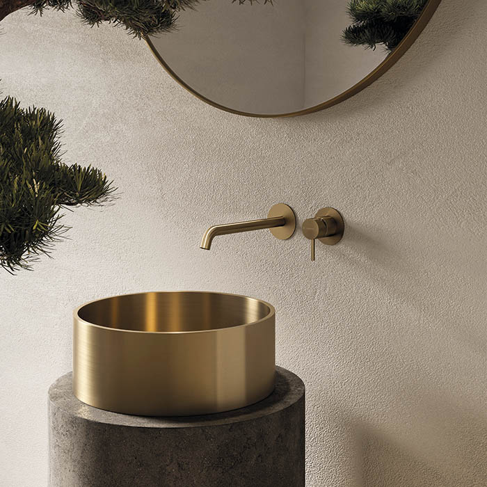 Смеситель для раковины Newform X-STEEL 316, встраиваемый, излив: 23.9см, цвет: PVD Brushed pale gold