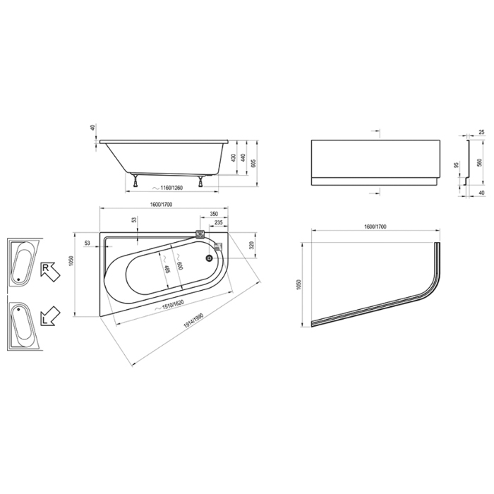 Ravak Chrome Ванна 160x105см, пристенная, акриловая, R, цвет: белый