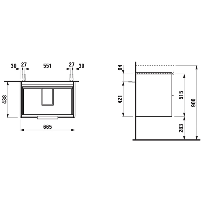 Laufen Base Тумба подвесная 70x46.5см, с раковиной, с 2 выдвиж. ящиками, цвет: белый матовый