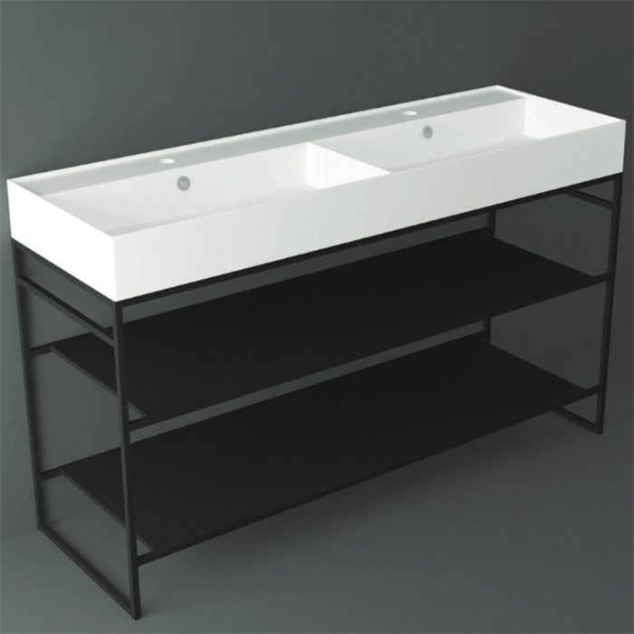 Структура Simas Agile металлическая 141x46xh72см, напольная, для раковины с 1 отв., AG141, с 2 полками, цвет: черный матовый