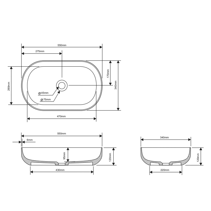 Dea Design Раковина 55х34х12см., накладная, без отв., цвет: белый матовый