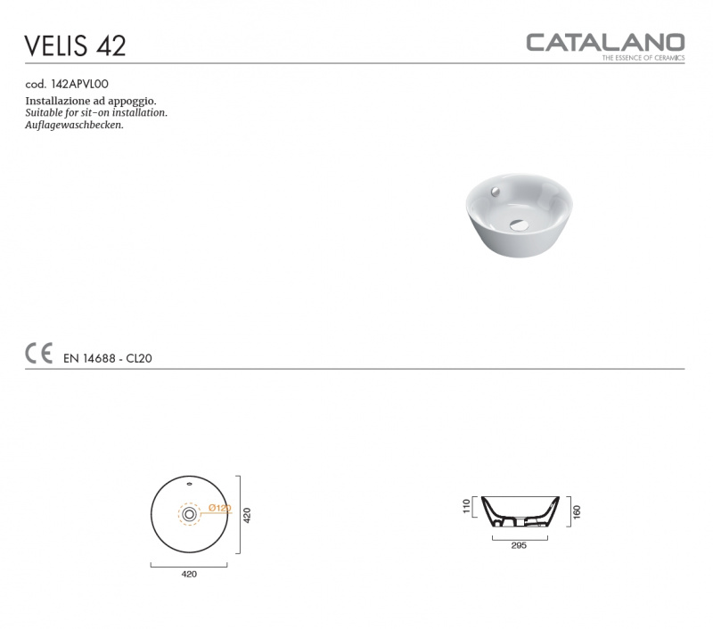 Раковина Catalano Velis 42x42 0723420001 / 142APVL00