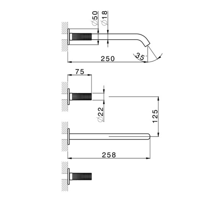 Cisal X32 Смеситель для раковины, встраиваемый, излив: 25см, цвет: Brushed Stainless Steel