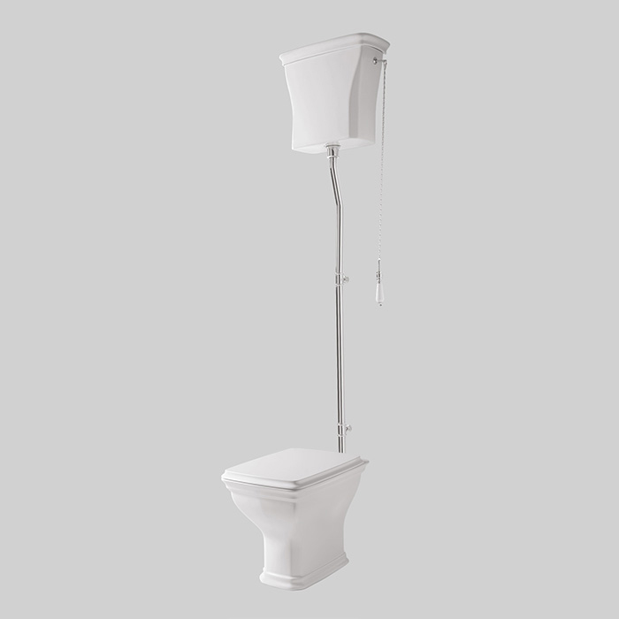 Artceram CIVITAS Унитаз 36х54см, с высоким бачком и трубой хром, с механизмом с цепочкой и ручкой, с сиденьем, микролифт, цвет: белый