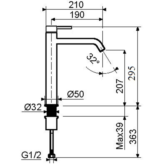 Plumberia Selection IXO Смеситель для раковины, на 1 отв., h28.5см., высокий, цвет: хром