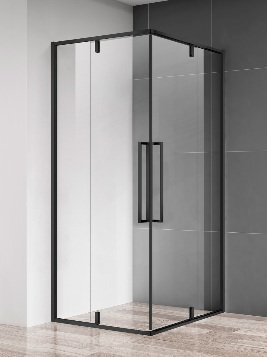 Душевое ограждение AQUAme, 800х800х1950 мм, стекло 6 мм, EasyClean, черный матовый — AQM7102-2-8