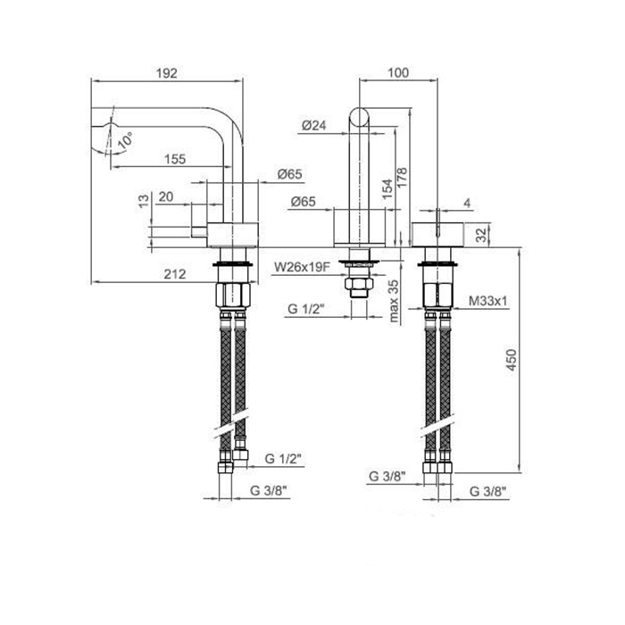 Fantini AF/21 Смеситель для раковины, 2 отв., излив: 155 мм, цвет: хром