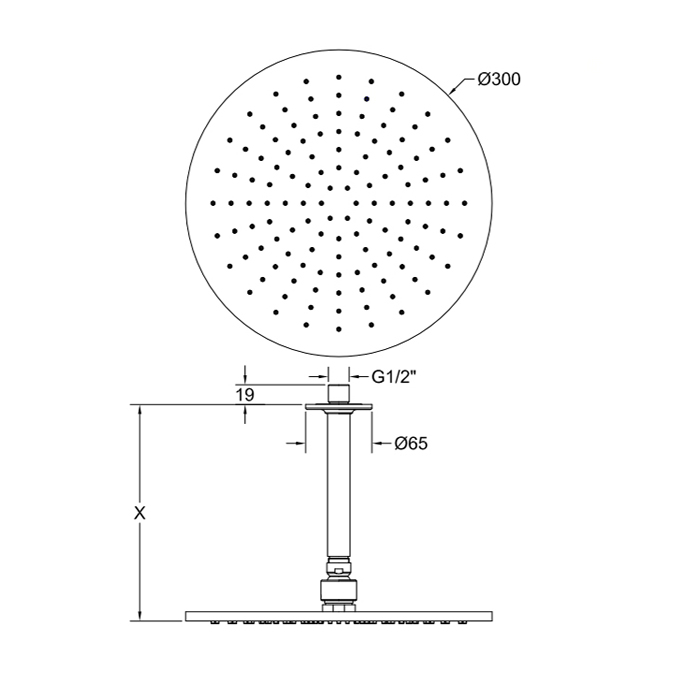 Потолочная душевая головка шарнирная с защитой налёта Gessi Inciso Shower, 1/2",Ø300 мм цвет: black XL