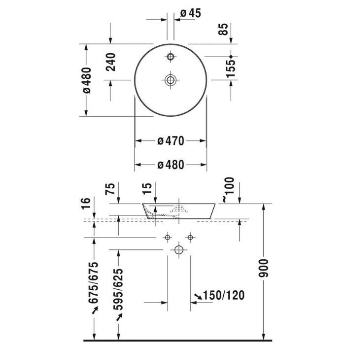 Duravit Cape Cod Раковина 48см, 1 отв., накладная, цвет: белый