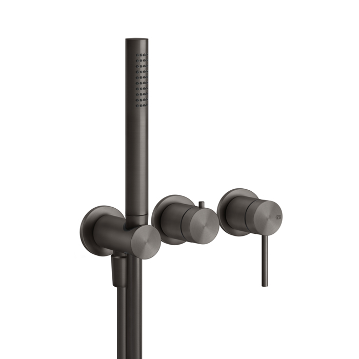 Смеситель для душа Gessi 316, встраиваемый, с переключателем на 2 полож, держ с подв воды, ручн душ и шланг 150см, цвет: Black Metal Brushed PVD